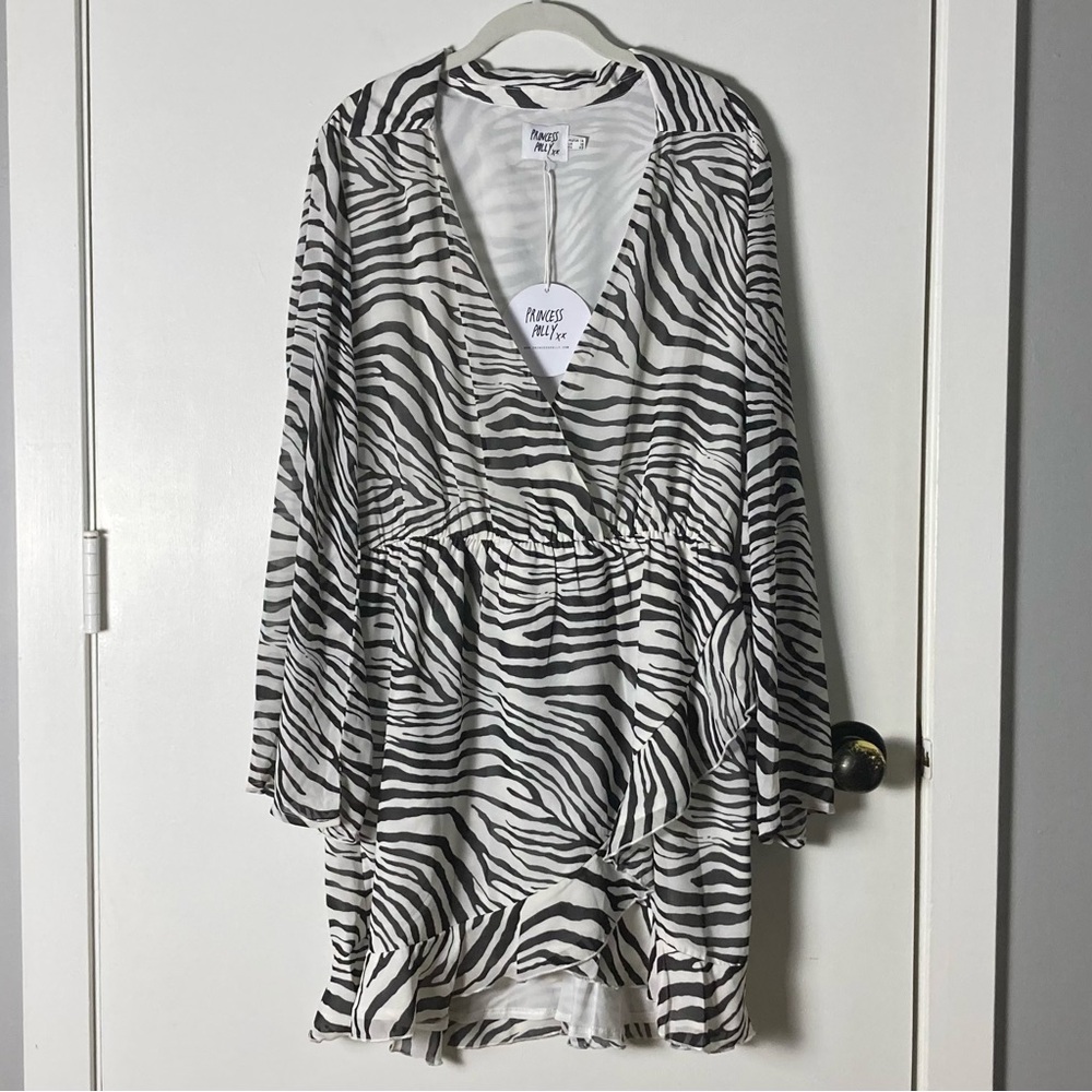 Princess Polly Zebra Print Marty Long Sleeve Mini Dress Size 10